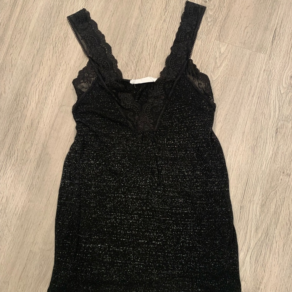 Twenty5a Black Sparkle Lace Tank